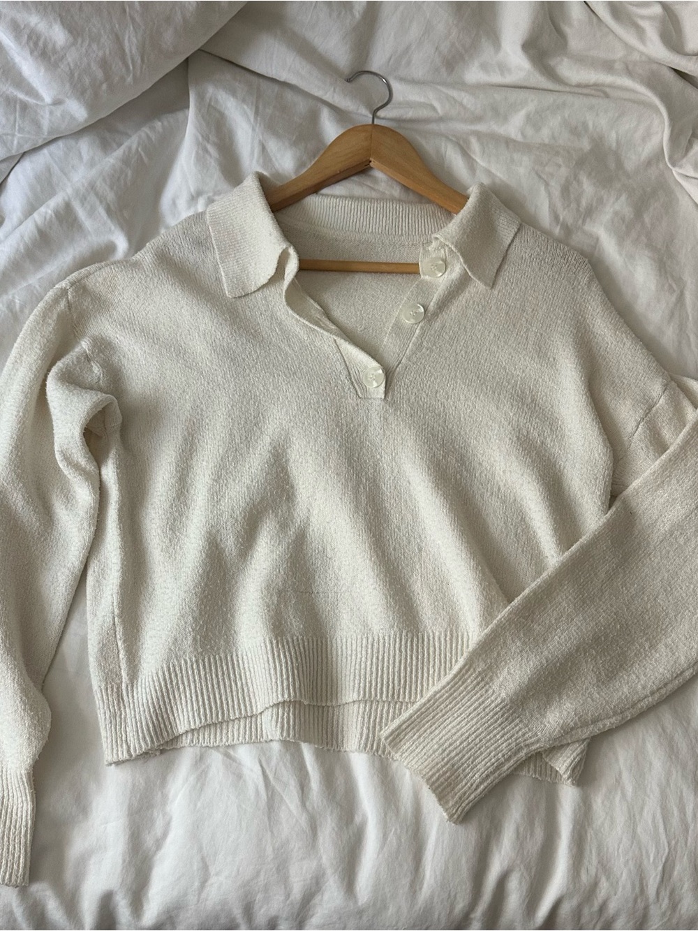 Classic Collared V-Neck Sweater in Cream